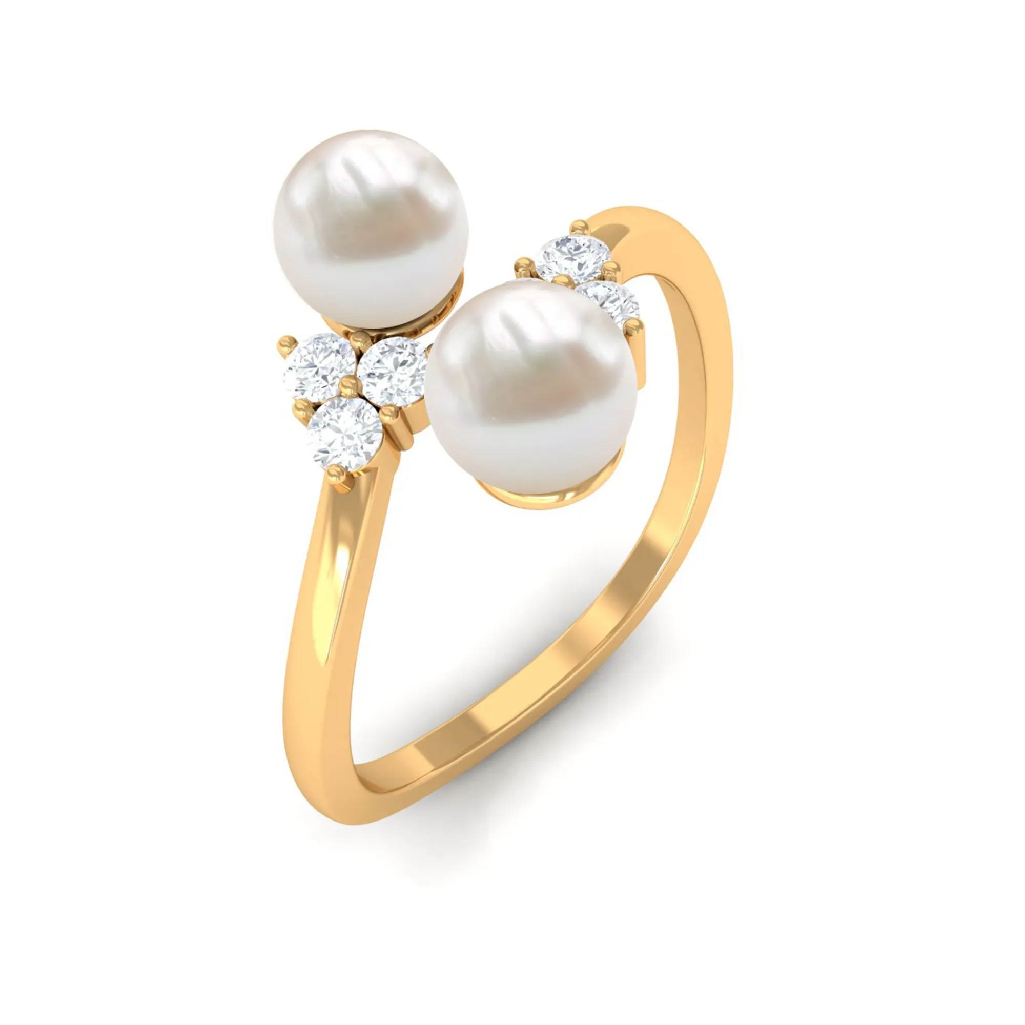 4.25 CT Freshwater Pearl Wrap Ring with Diamond Trio