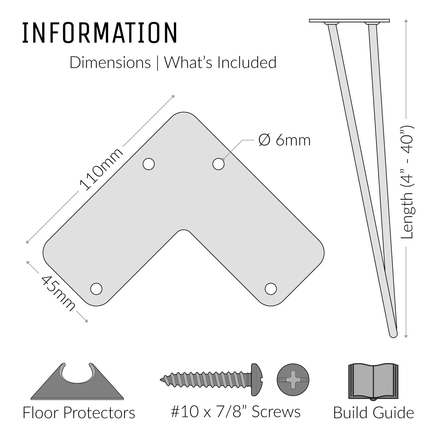 4inch / 10cm - Furniture Feet | Hairpin Legs