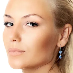 5.51 Carat 14K Solid White Gold Coast Is Unclear Blue Topaz Diamond Earrings