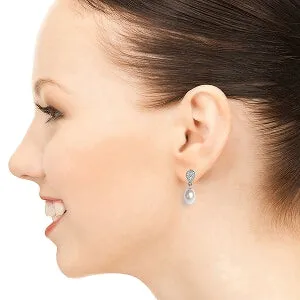 8.03 Carat 14K Solid White Gold Whirling And Whirling Pearl Diamond Earrings