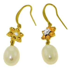 9.01 Carat 14K Solid Yellow Gold Fish Hook Earrings Diamond, Citrine Pearl
