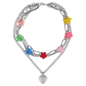 90S Kids Tiny Flower Hairpin Silver Chain Necklace