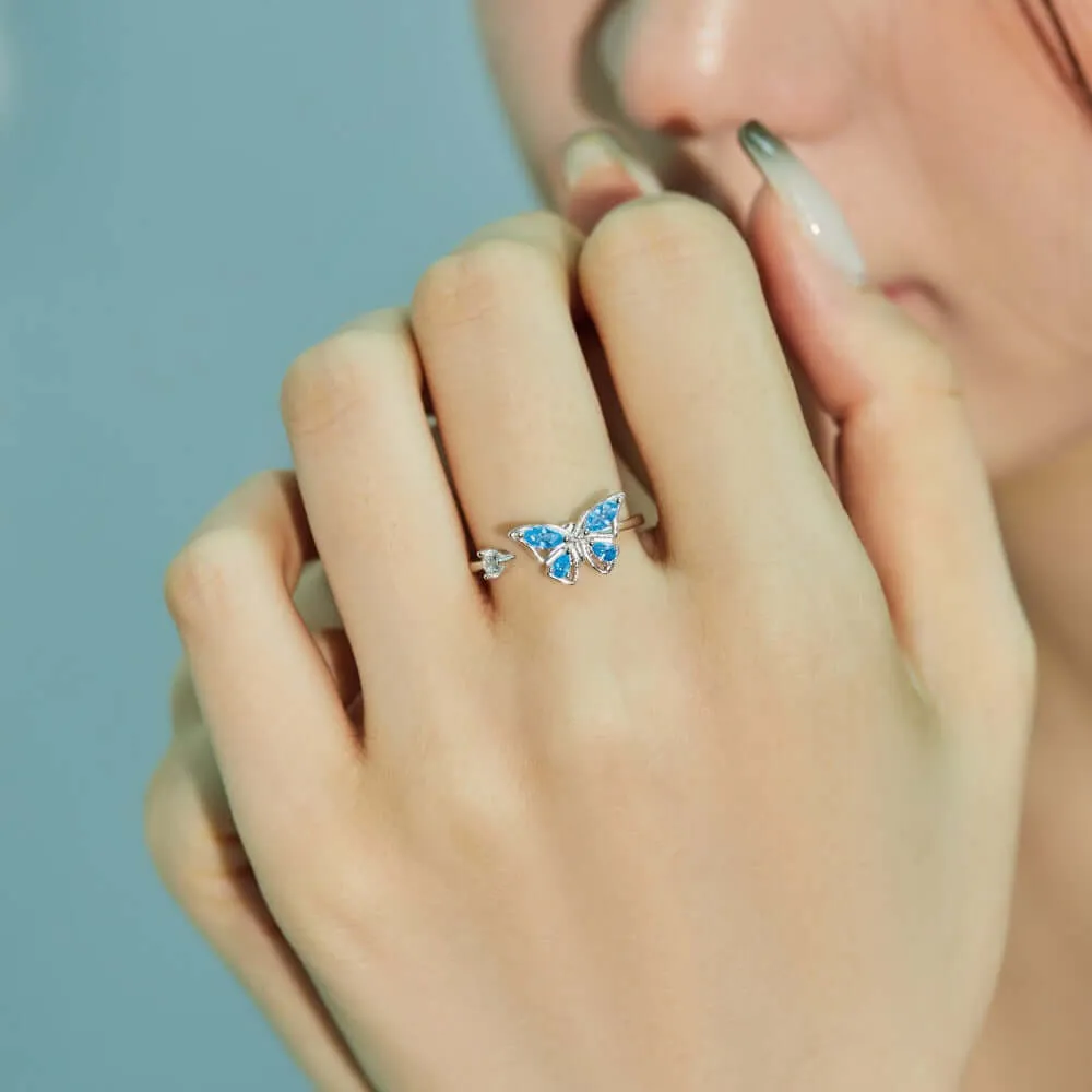 925 Silver Blue Butterfly CZ Diamond Toi et Moi Ring