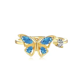 925 Silver Blue Butterfly CZ Diamond Toi et Moi Ring