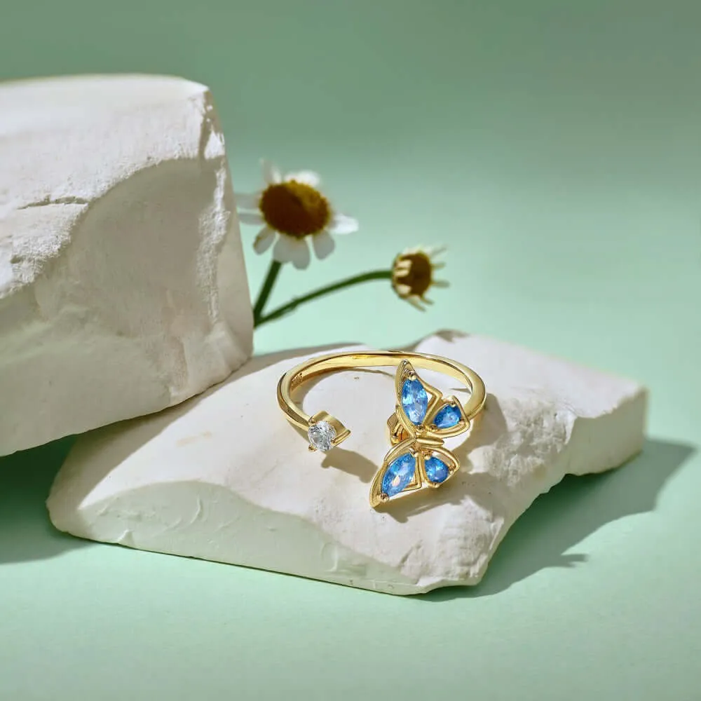 925 Silver Blue Butterfly CZ Diamond Toi et Moi Ring