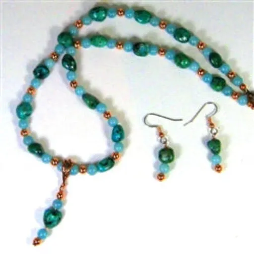 African Turquoise and Amazonite Bead Necklace & Earrings