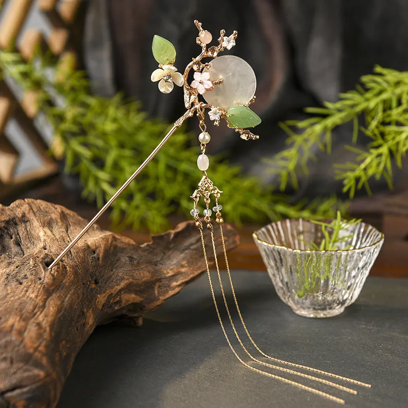 Ancient Style Golden Branches and Jade Leaves Hairpin Costume Accessories