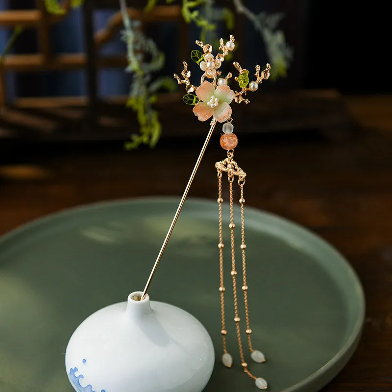 Ancient Style Golden Branches and Jade Leaves Hairpin Costume Accessories