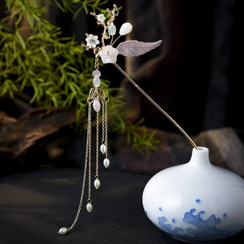 Ancient Style Golden Branches and Jade Leaves Hairpin Costume Accessories