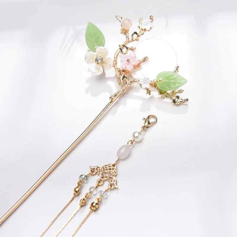 Ancient Style Golden Branches and Jade Leaves Hairpin Costume Accessories