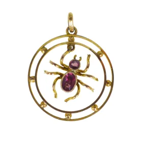 Antique Edwardian 9ct Gold Amethyst Spider Pendant