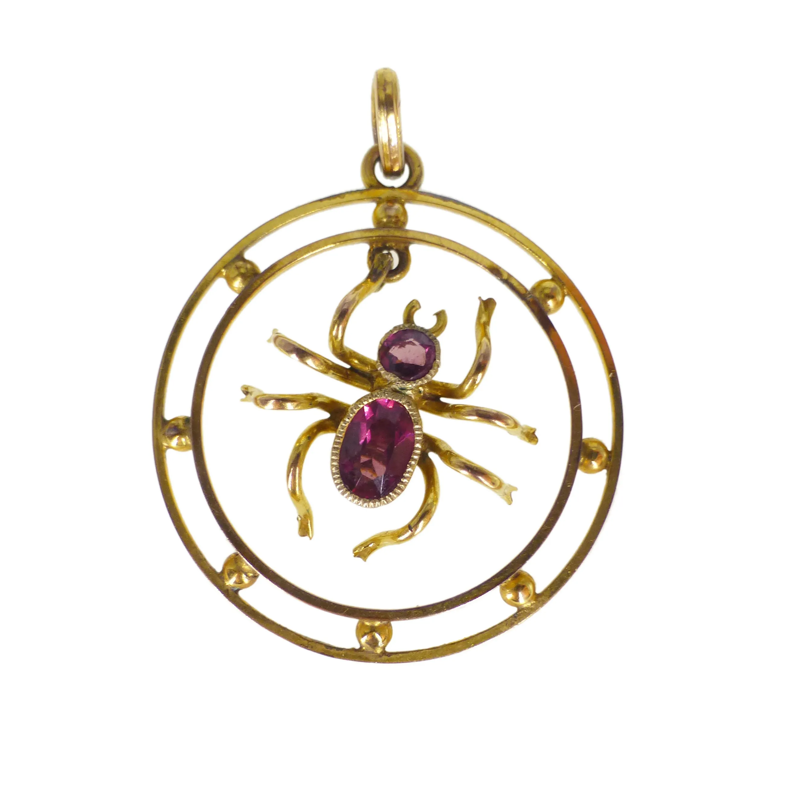 Antique Edwardian 9ct Gold Amethyst Spider Pendant