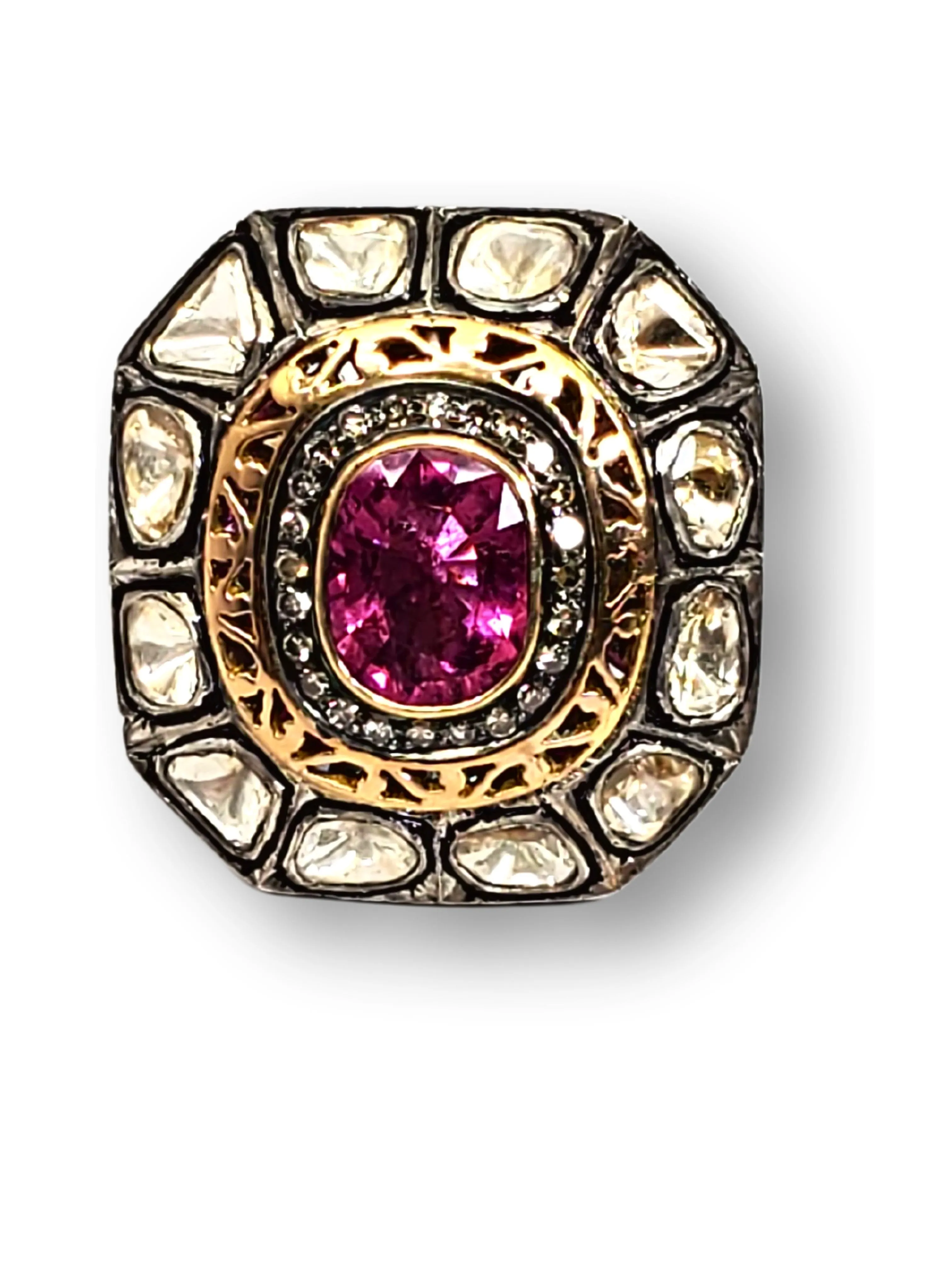 Antique Pink Tourmaline & Diamonds Ring