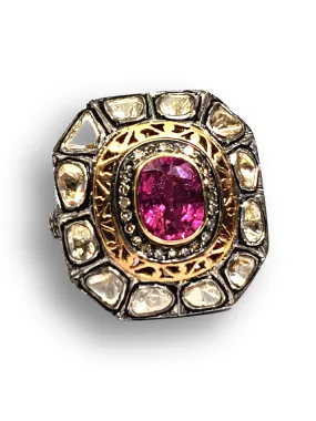 Antique Pink Tourmaline & Diamonds Ring