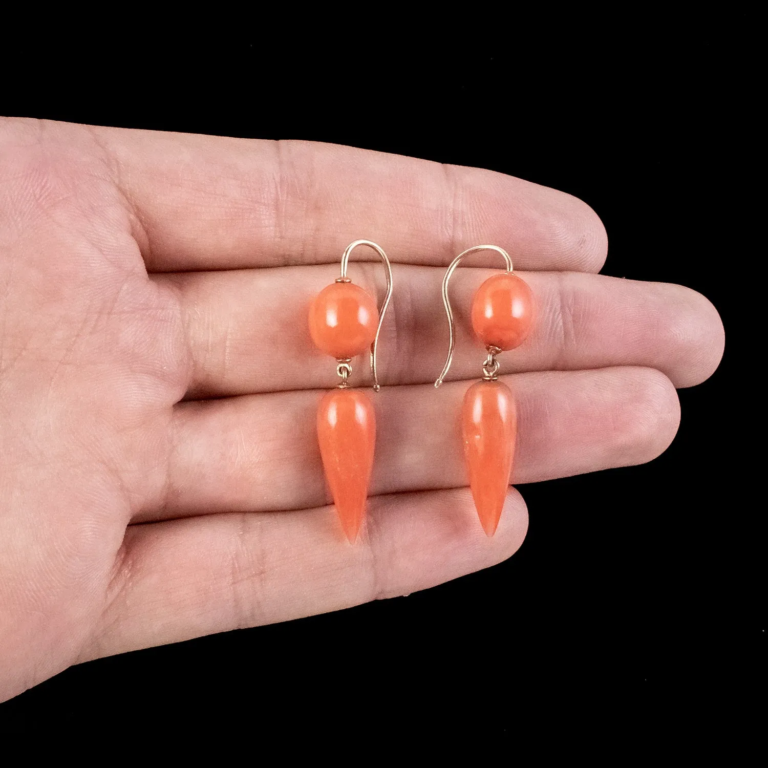 Antique Victorian Coral Drop Earrings 15ct Gold