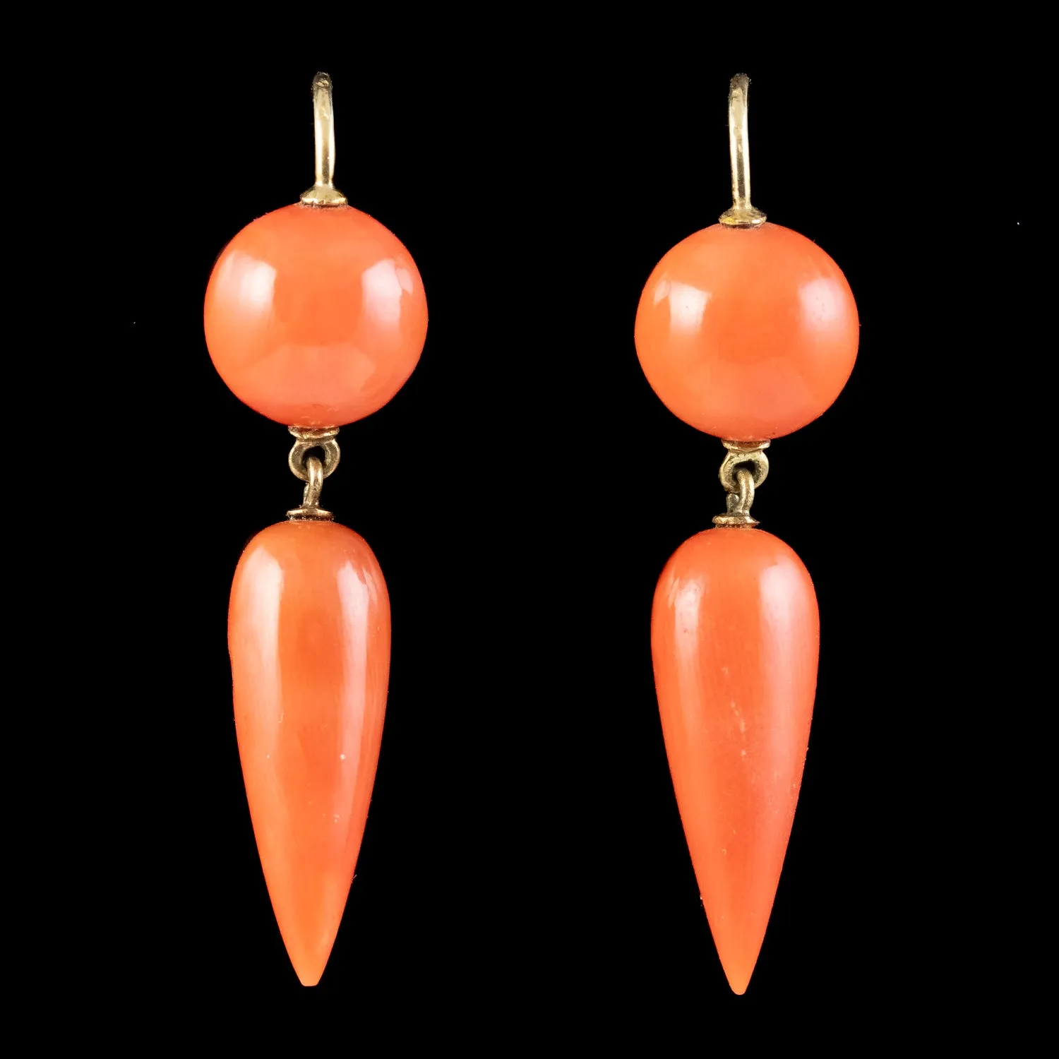 Antique Victorian Coral Drop Earrings 15ct Gold