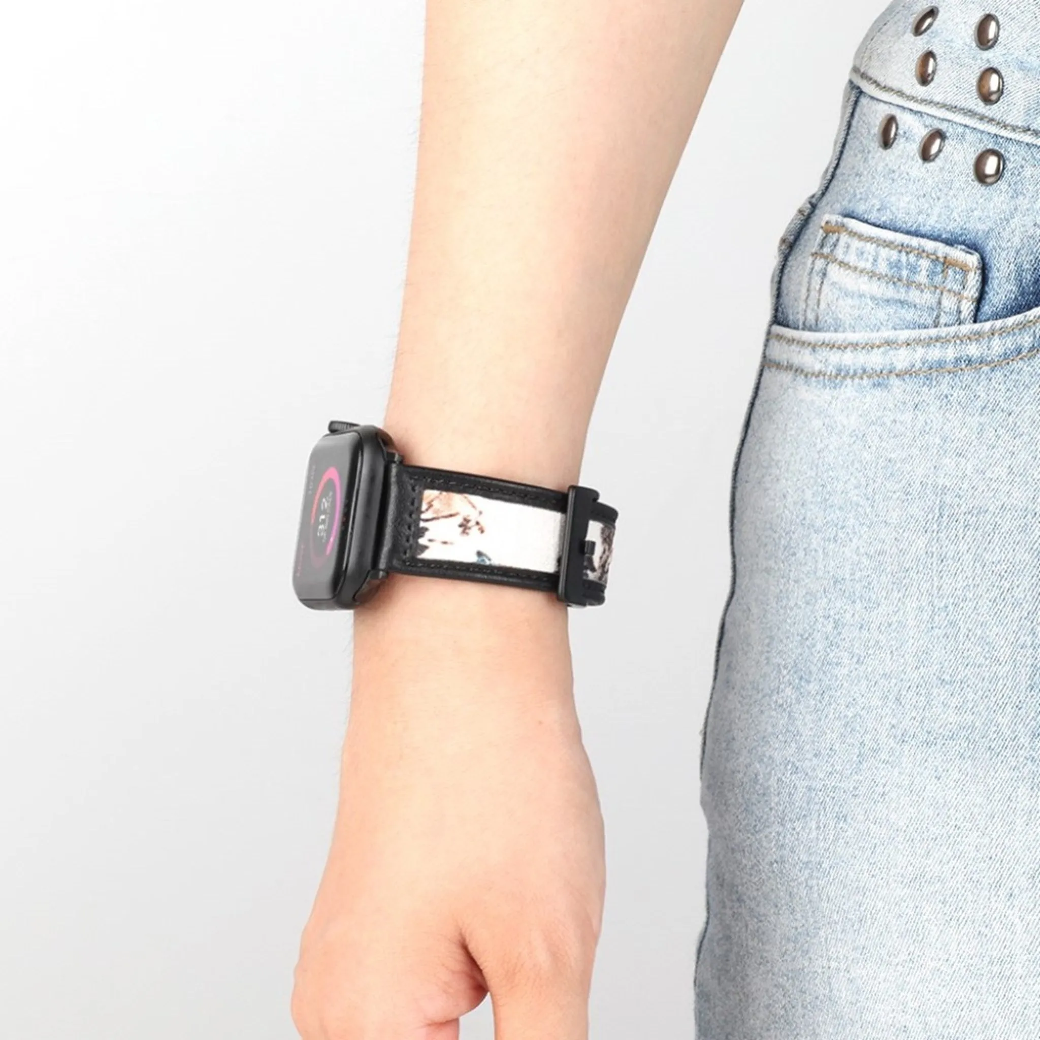Apple Watch 40mm pattern landscape leather watch strap - Brown