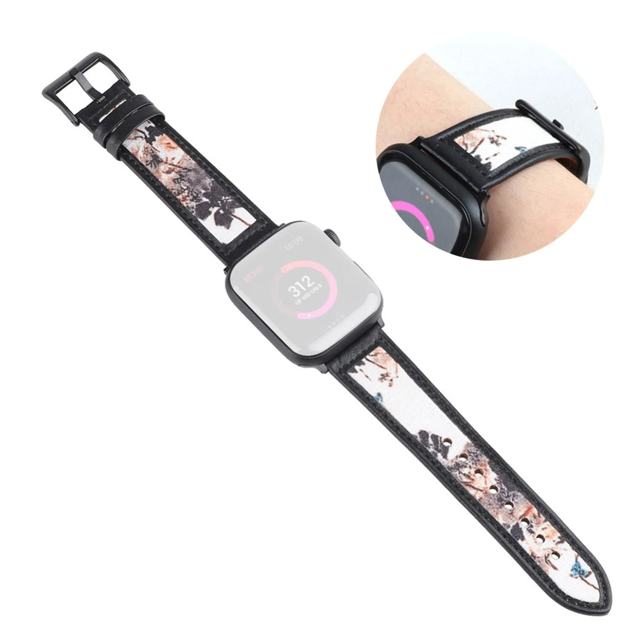 Apple Watch 40mm pattern landscape leather watch strap - Brown