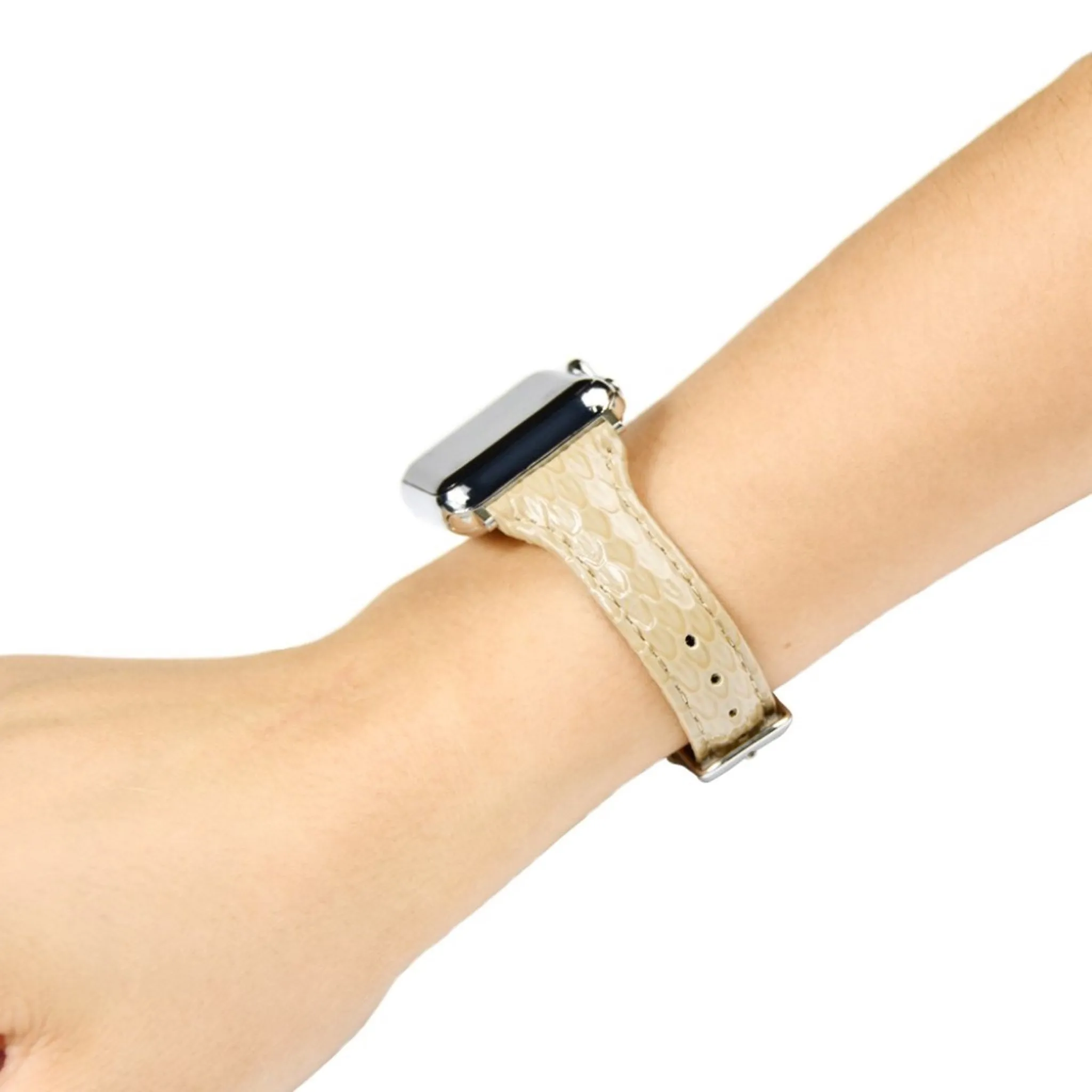 Apple Watch 40mm snake scale style leather watch strap - Khaki
