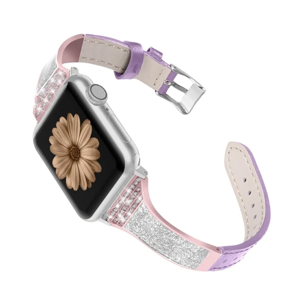 Apple Watch (41mm) rhinestone décor genuine leather watch strap - Purple