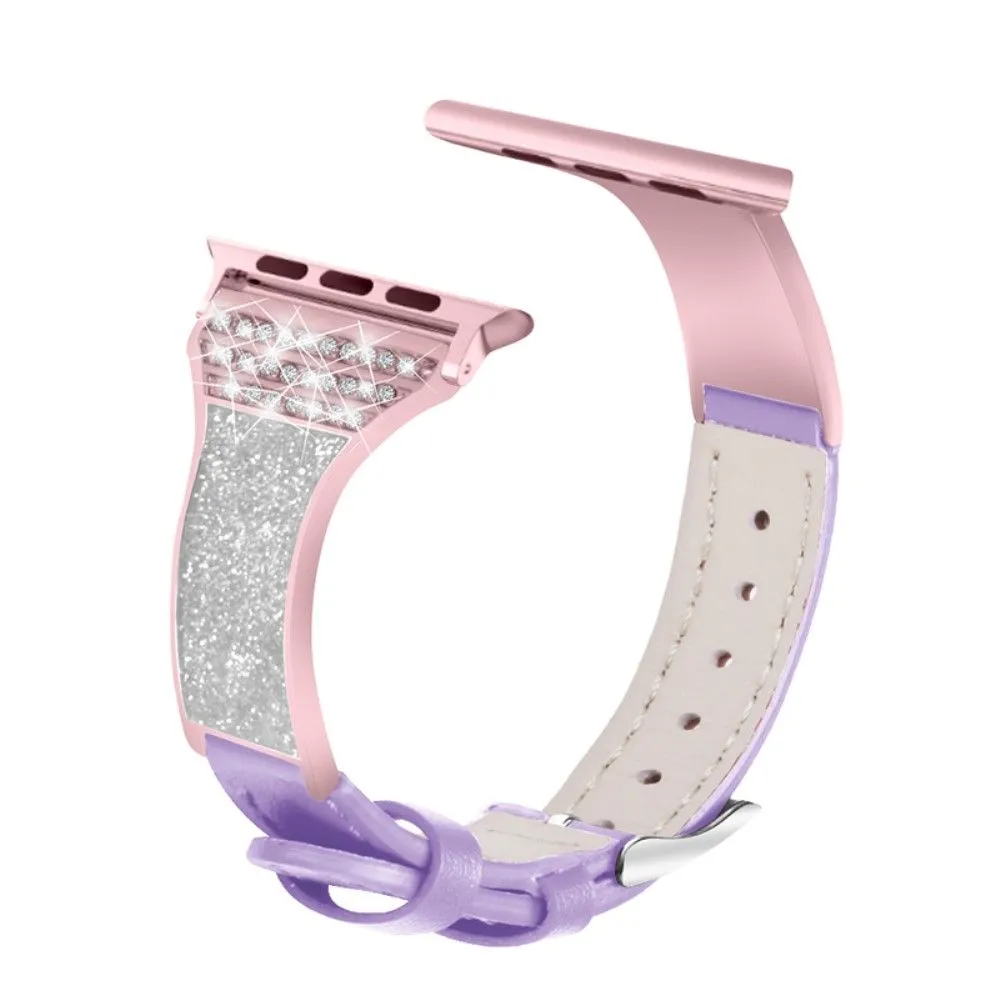 Apple Watch (41mm) rhinestone décor genuine leather watch strap - Purple