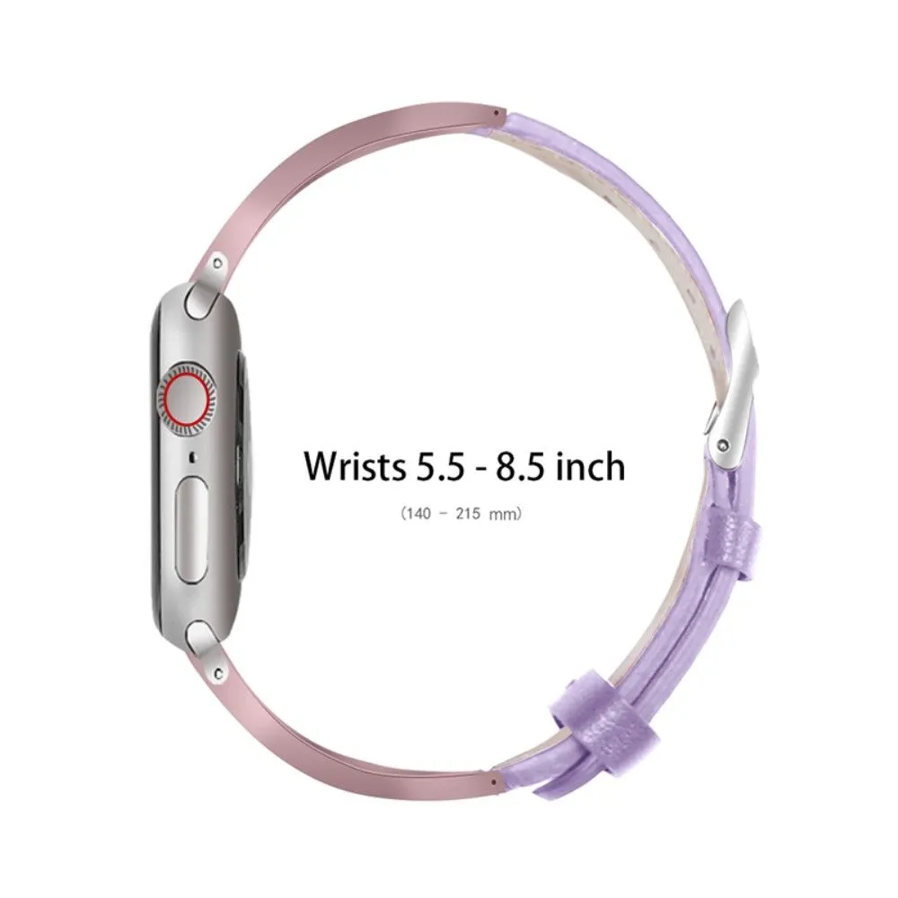 Apple Watch (41mm) rhinestone décor genuine leather watch strap - Purple