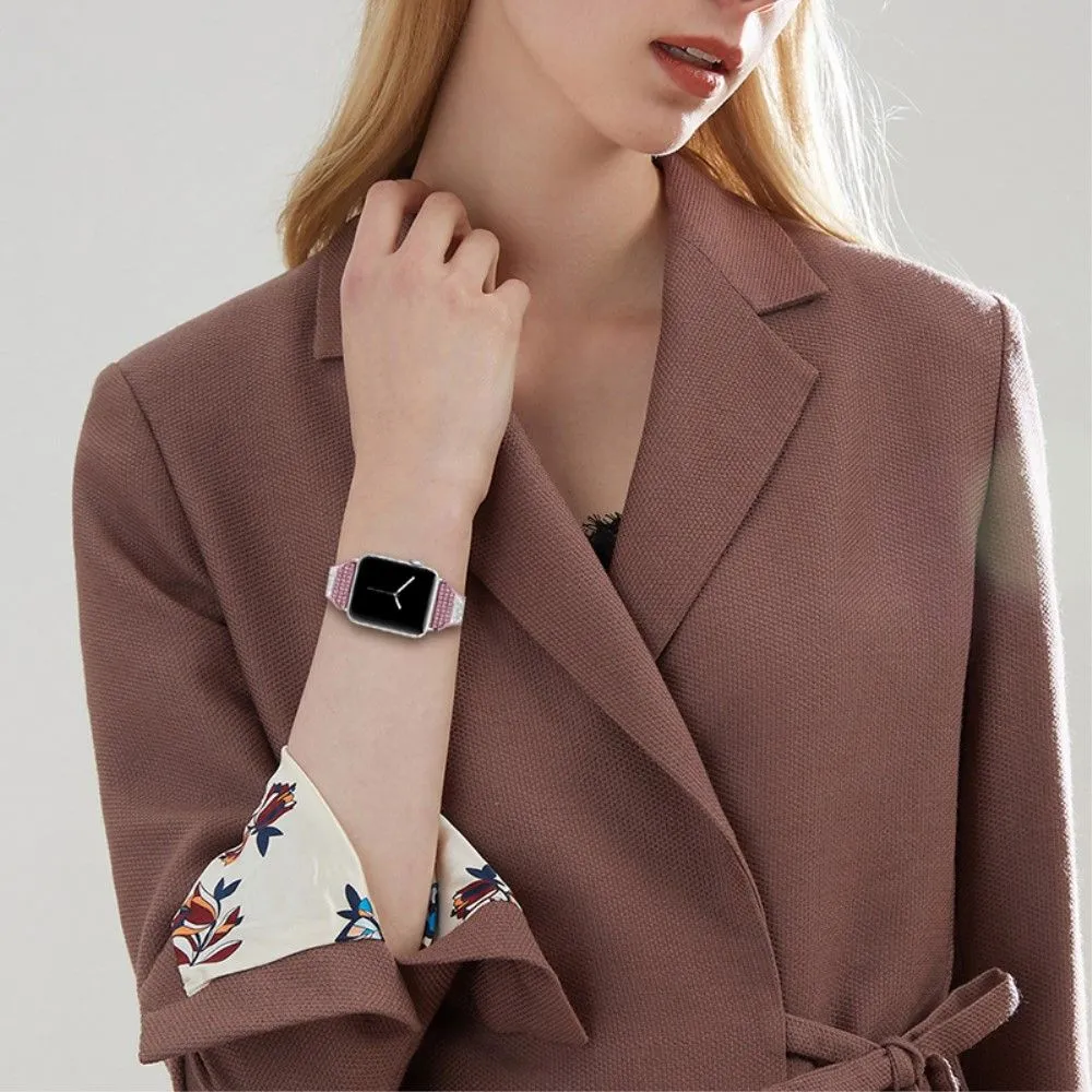 Apple Watch (41mm) rhinestone décor genuine leather watch strap - Purple