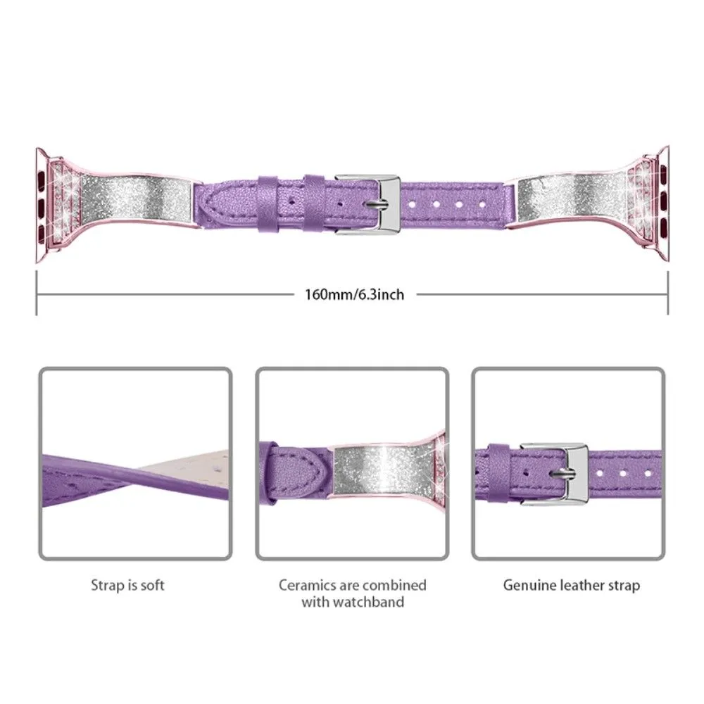 Apple Watch (41mm) rhinestone décor genuine leather watch strap - Purple
