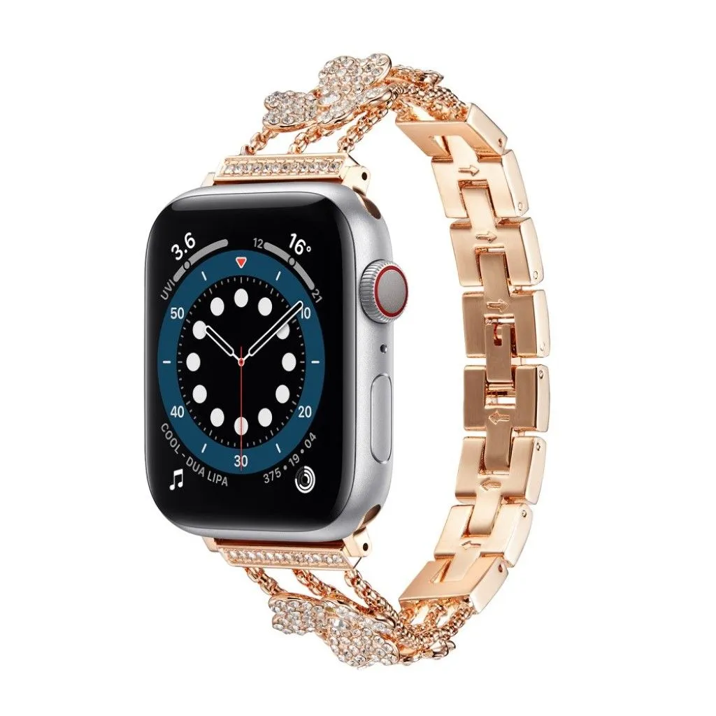 Apple Watch 42mm - 44mm rhinestone décor tri-clover design watch strap - Rose Gold