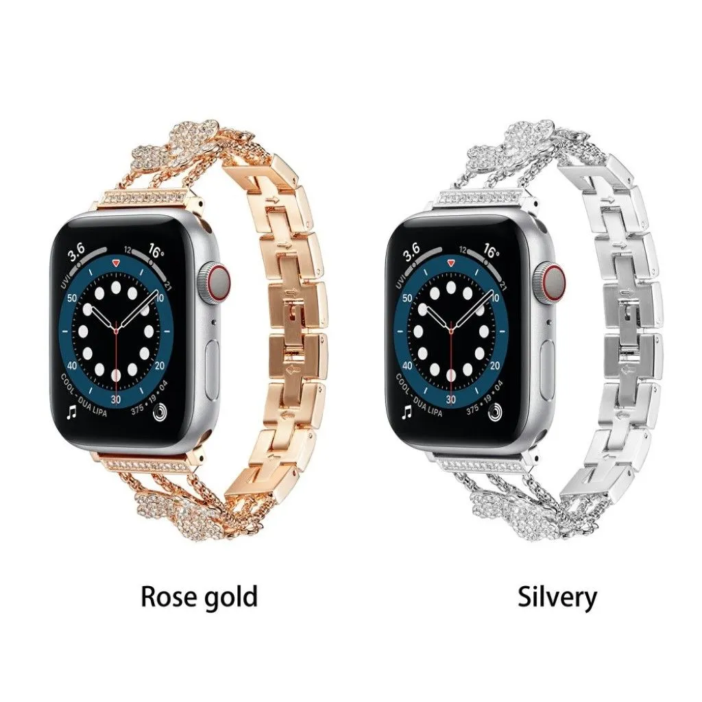 Apple Watch 42mm - 44mm rhinestone décor tri-clover design watch strap - Rose Gold