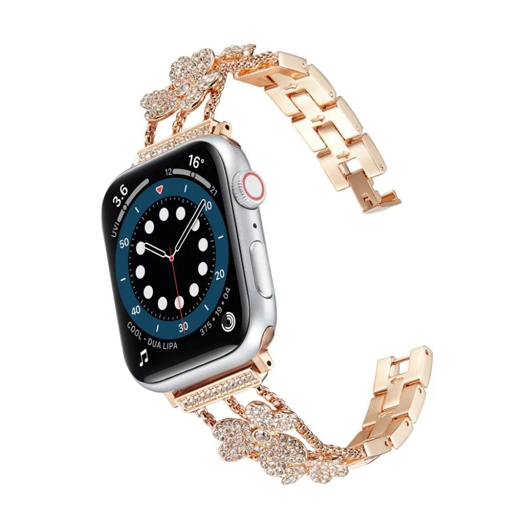 Apple Watch 42mm - 44mm rhinestone décor tri-clover design watch strap - Rose Gold