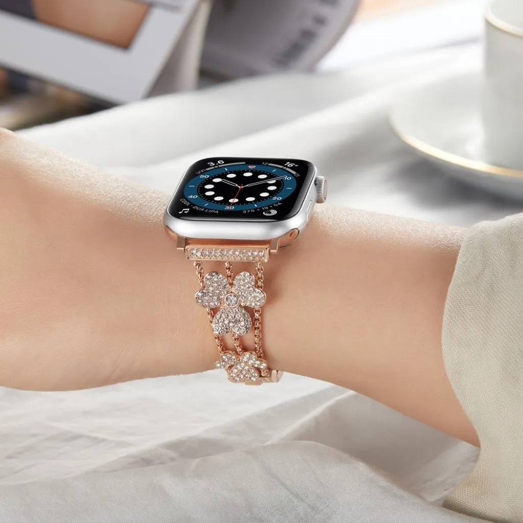 Apple Watch 42mm - 44mm rhinestone décor tri-clover design watch strap - Rose Gold