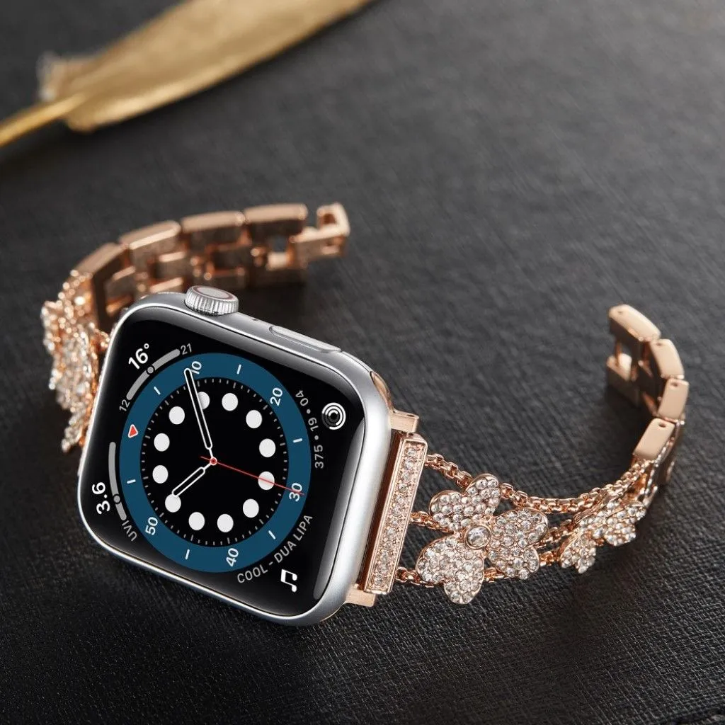 Apple Watch 42mm - 44mm rhinestone décor tri-clover design watch strap - Rose Gold