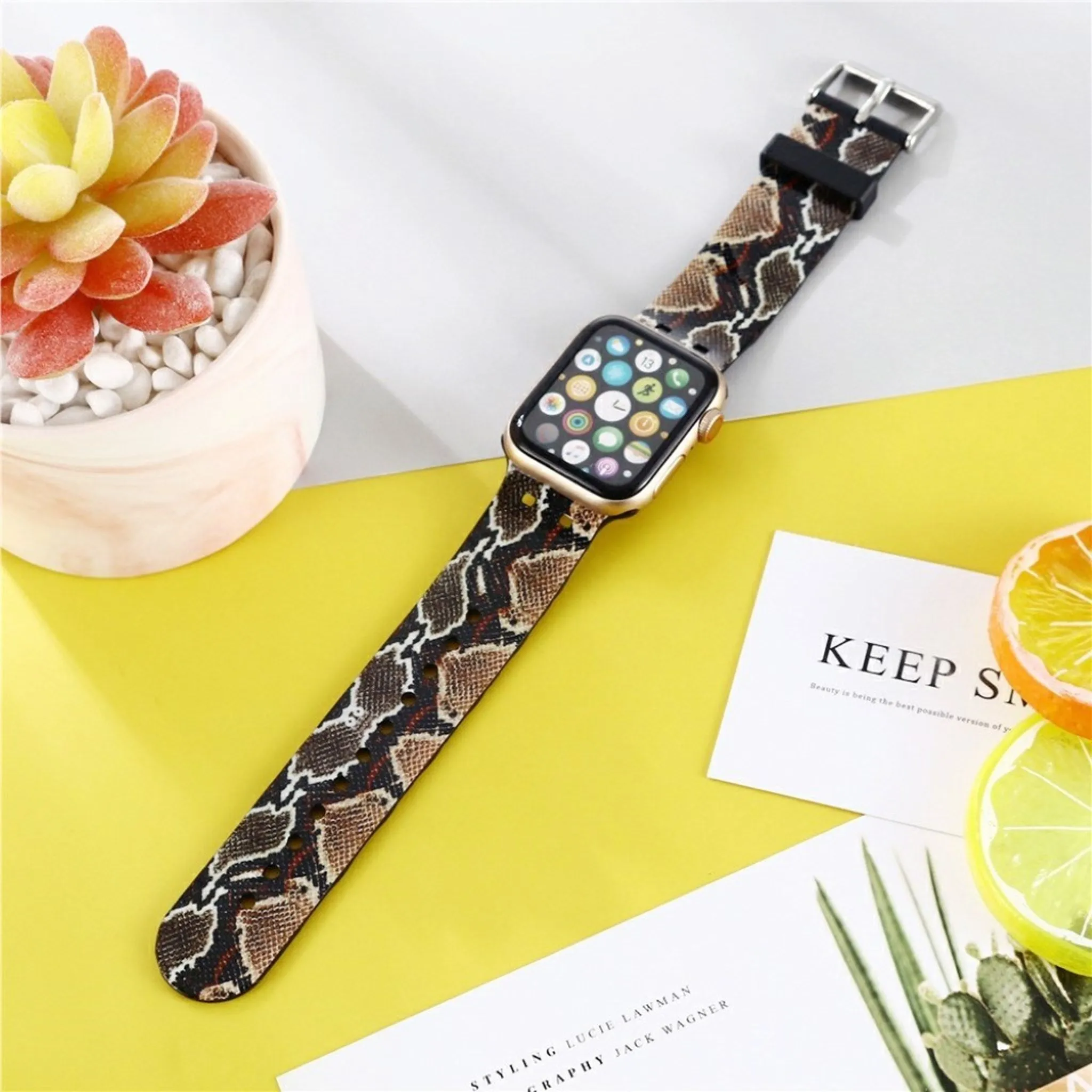 Apple Watch 44mm stylish pattern TPU watch strap - Grey / Snake Pattern
