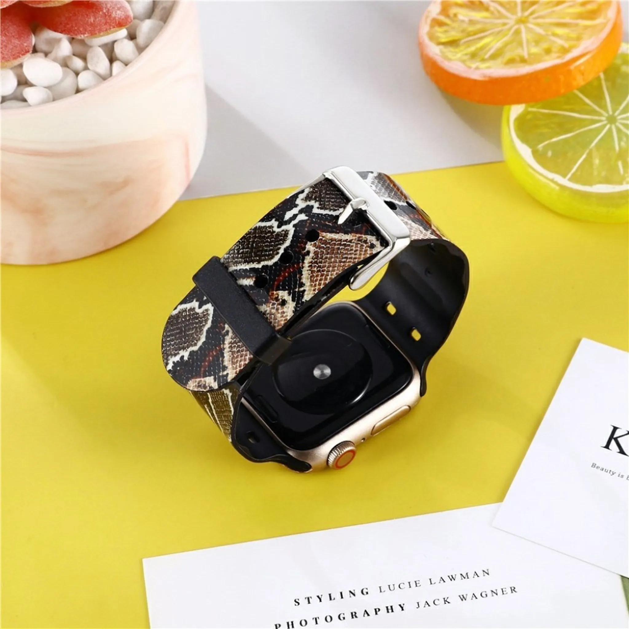 Apple Watch 44mm stylish pattern TPU watch strap - Grey / Snake Pattern