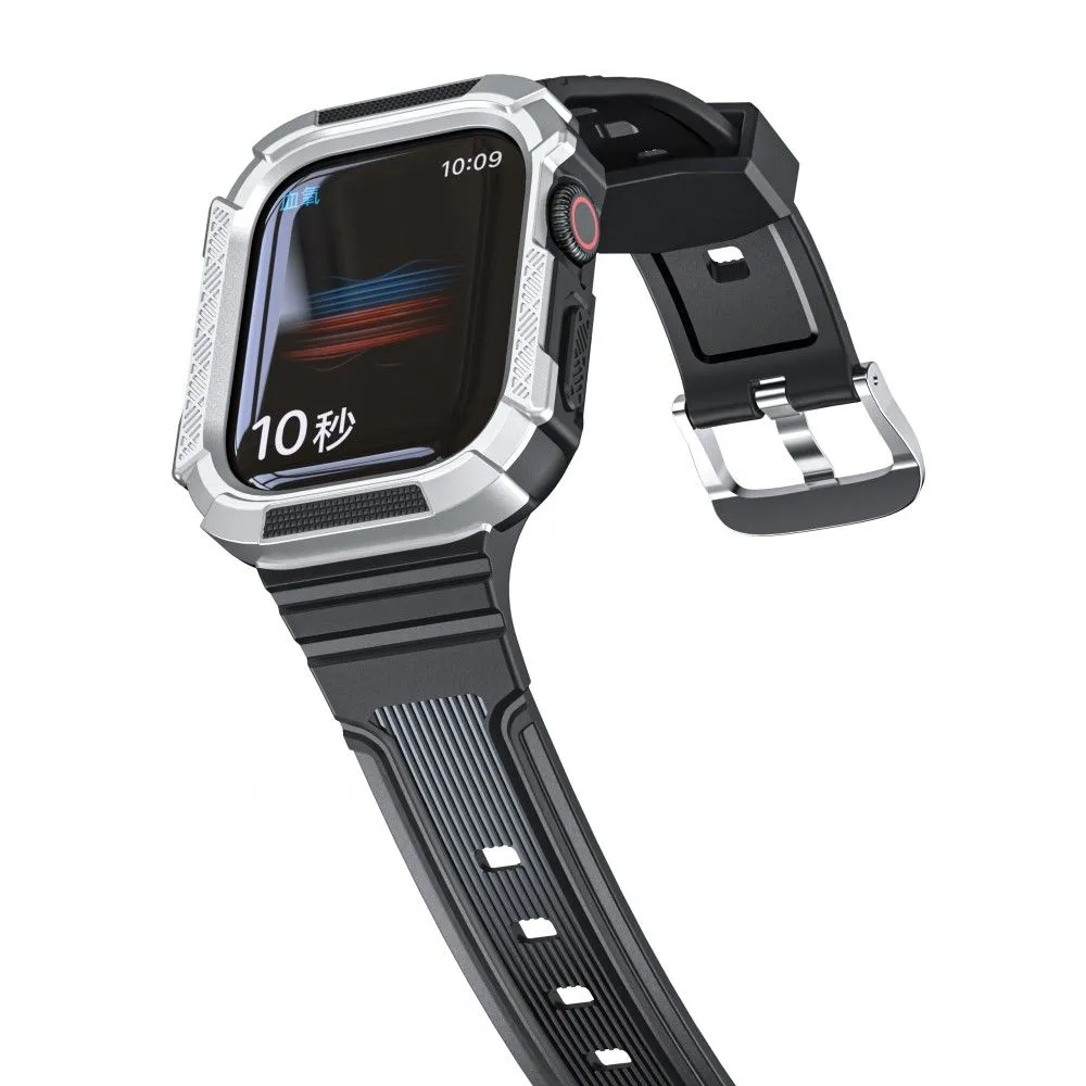 Apple Watch (45mm) dual color TPU cover with watch strap - Black / Silver