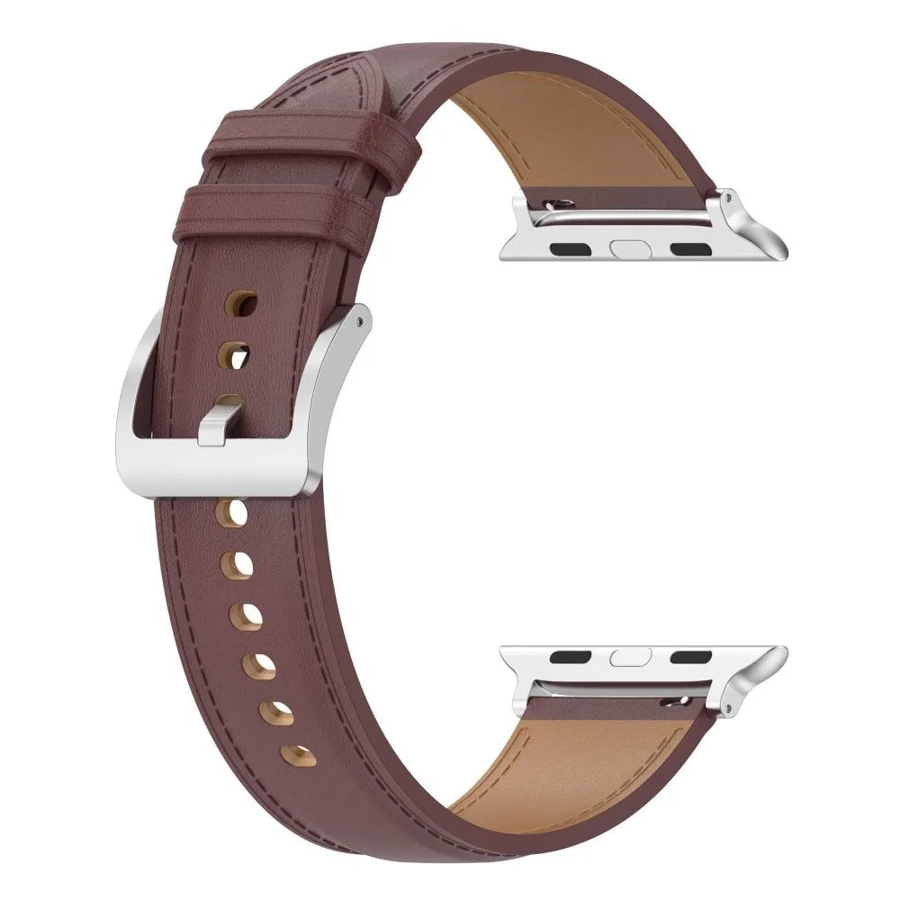 Apple Watch (45mm) genuine cowhide leather watch strap - Dark Brown