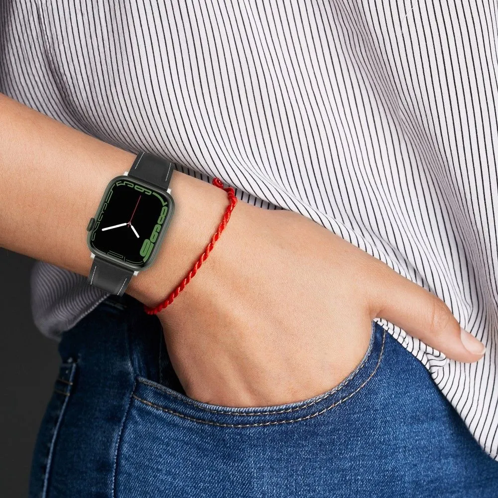Apple Watch (45mm) genuine cowhide leather watch strap - Dark Brown