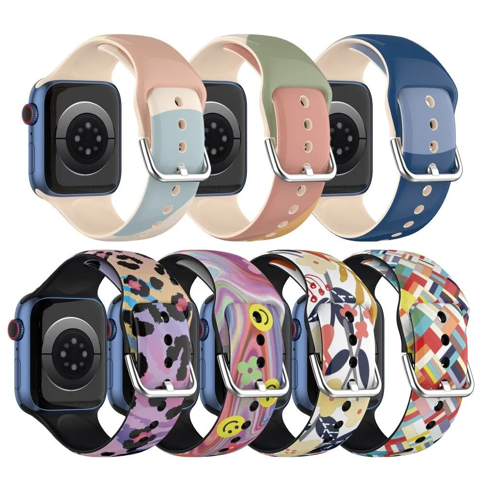 Apple Watch (45mm) IML colorful pattern silicone watch strap - Flower