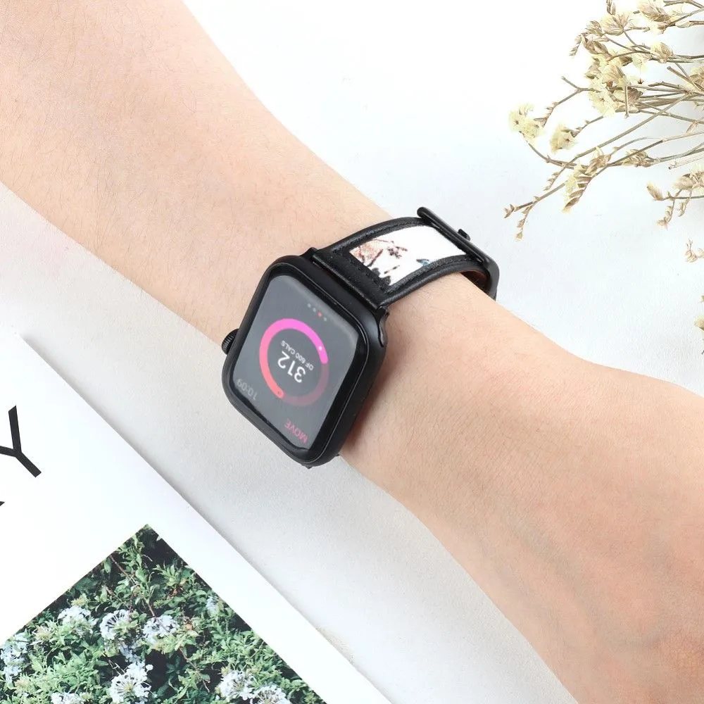 Apple Watch (45mm) ink painting genuine leather watch strap - Brown