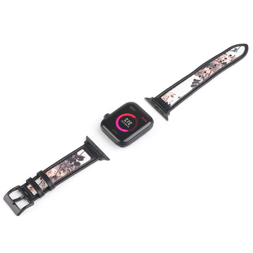 Apple Watch (45mm) ink painting genuine leather watch strap - Brown