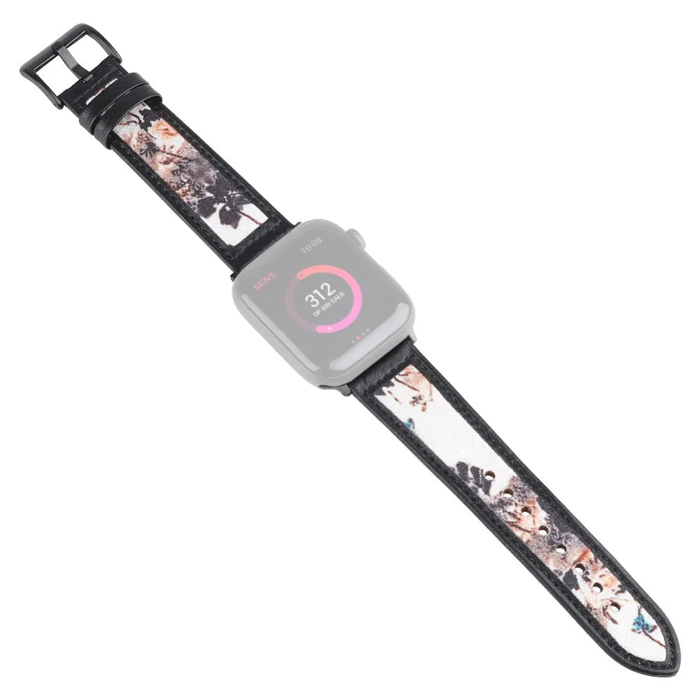 Apple Watch (45mm) ink painting genuine leather watch strap - Brown
