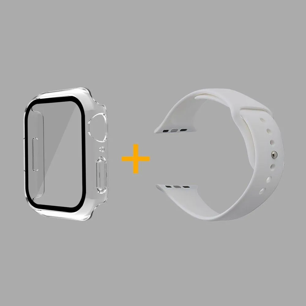Apple Watch (45mm) silicone watch strap   cover with tempered glass - Transparent / Size: M / L