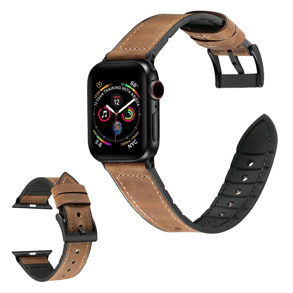 Apple Watch Series 6 / 5 40mm silicone   leather coated watch band - Crazy Horse Brown