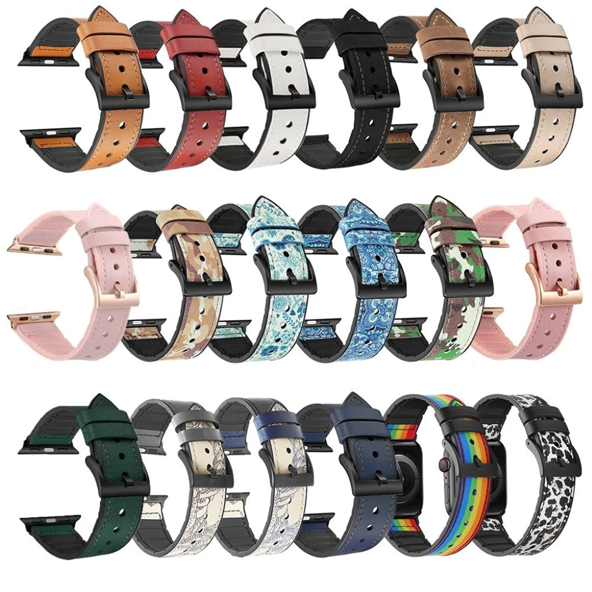 Apple Watch Series 6 / 5 44mm silicone   leather coated watch band - Blackish Green