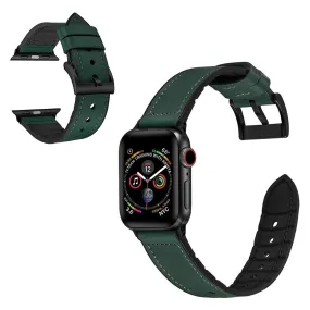 Apple Watch Series 6 / 5 44mm silicone   leather coated watch band - Blackish Green