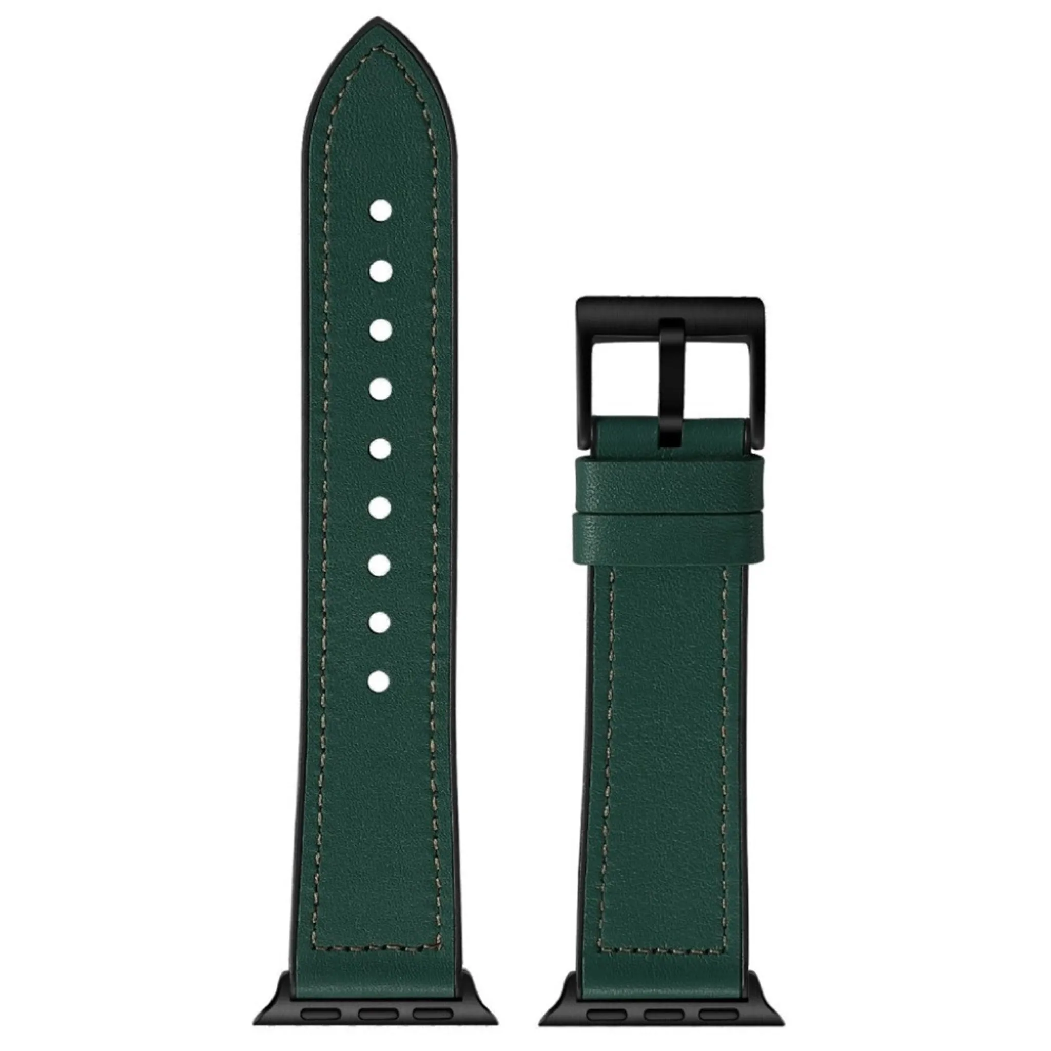 Apple Watch Series 6 / 5 44mm silicone   leather coated watch band - Blackish Green