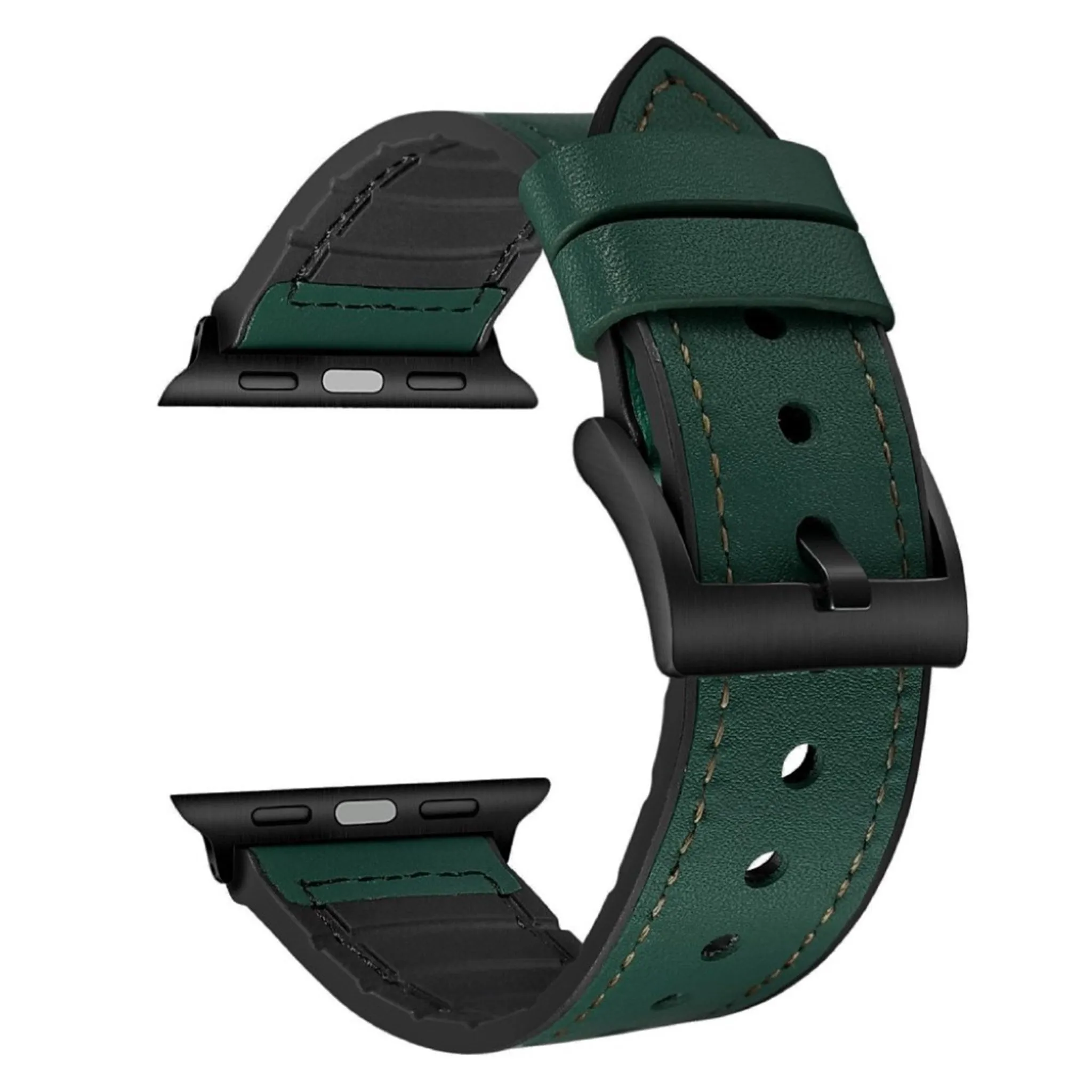 Apple Watch Series 6 / 5 44mm silicone   leather coated watch band - Blackish Green