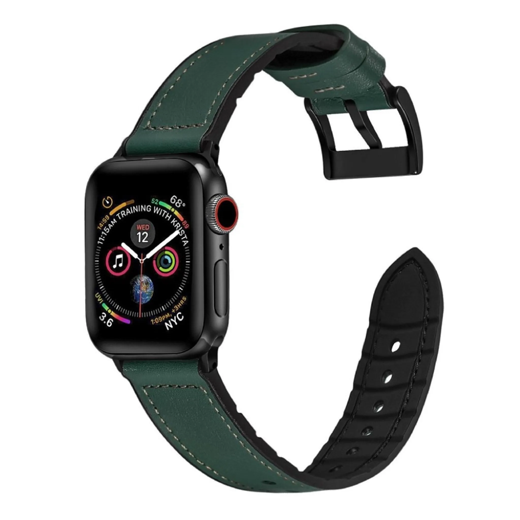 Apple Watch Series 6 / 5 44mm silicone   leather coated watch band - Blackish Green