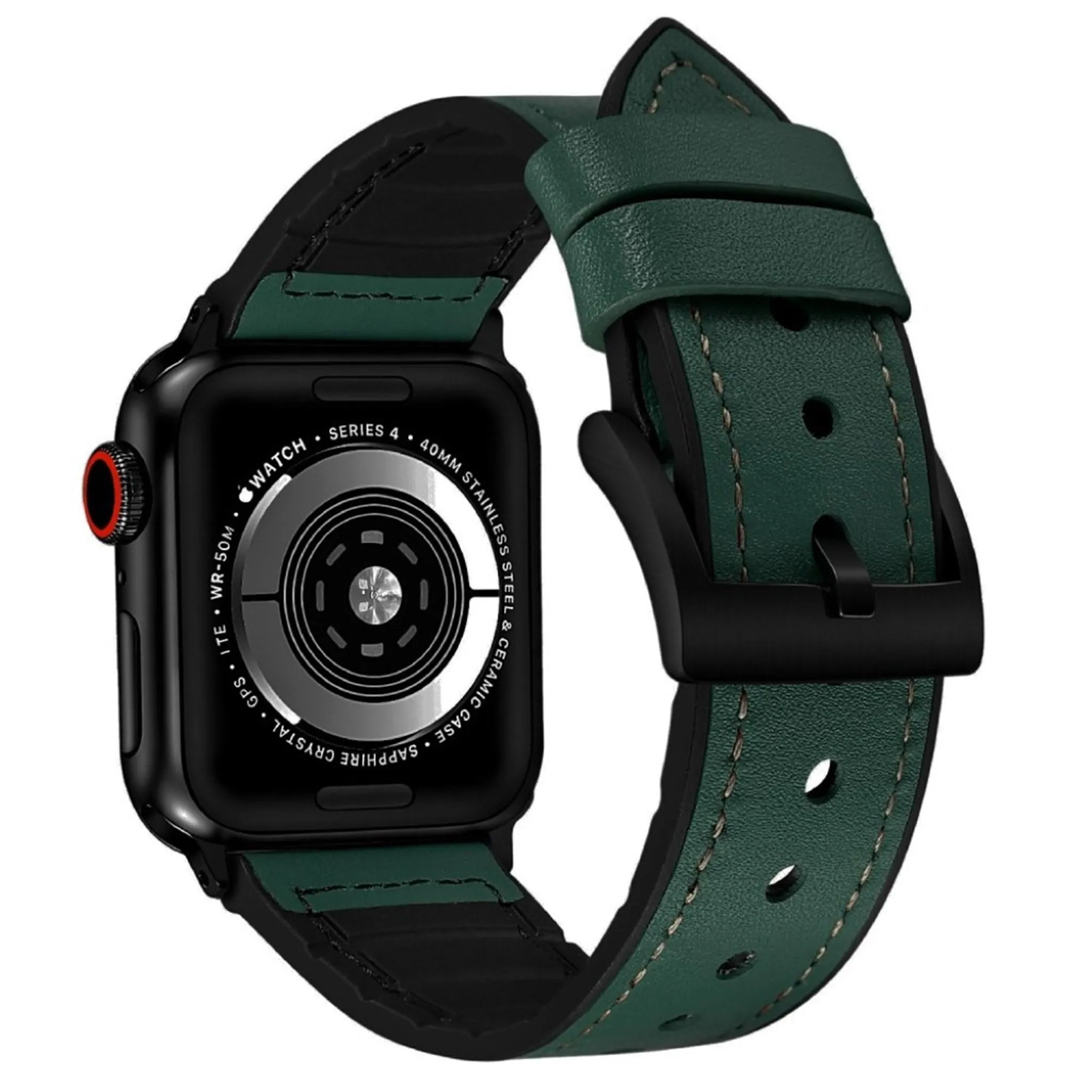 Apple Watch Series 6 / 5 44mm silicone   leather coated watch band - Blackish Green